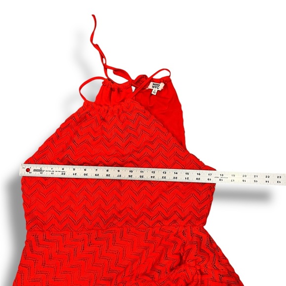 New! MADDEN NYC Adjustable Halter Chevron Lace Texture Orange Midi Dress Large - Picture 12 of 12